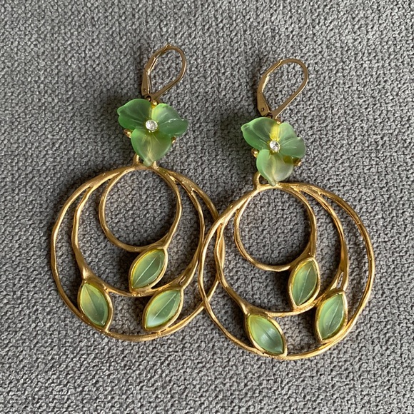 Anthropologie Exstasia Gold and Green Hoop Earrings New - Picture 1 of 4